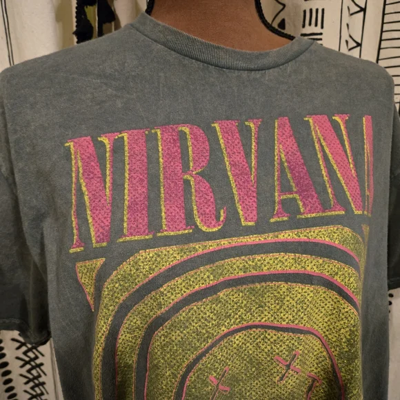 Fall Outfit Combo! Nirvana Tee & Tie Dye Plaid Button Up Shirt - Picture 4 of 11